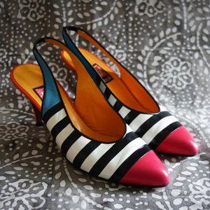 Vintage Anne Klein Bold Striped Slingback Pumps